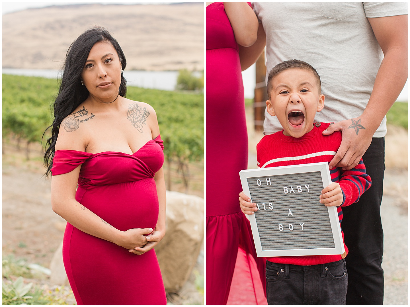 Vineyard and Mountain Red Dress Glamour Maternity Session Tiffany Joy W Photography