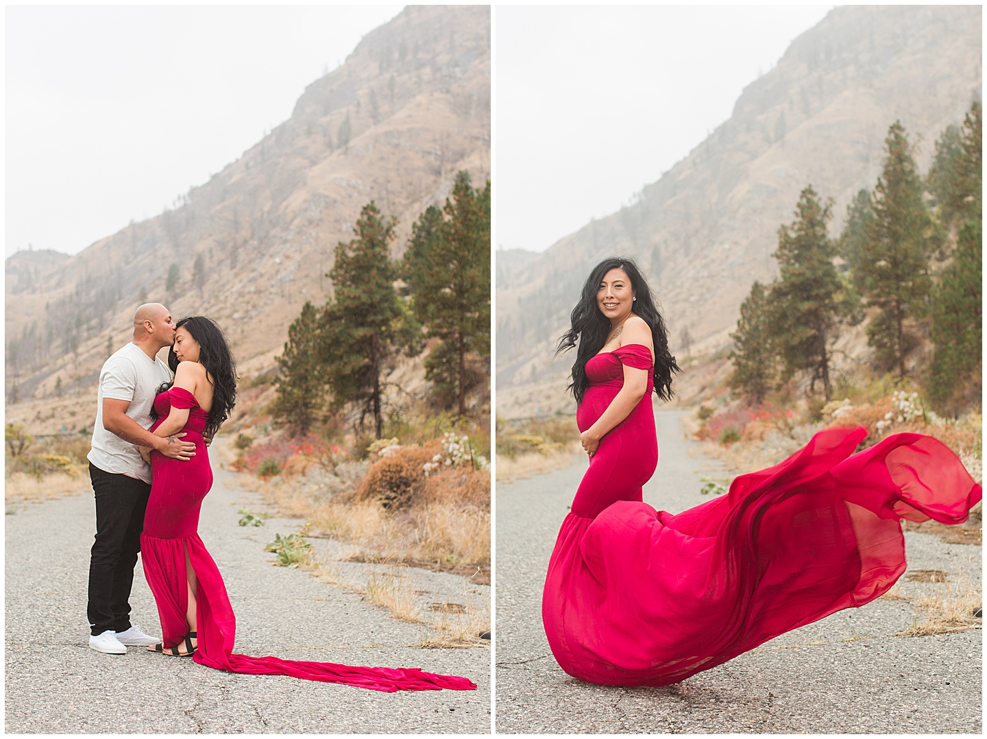 Vineyard and Mountain Red Dress Glamour Maternity Session Tiffany Joy W Photography