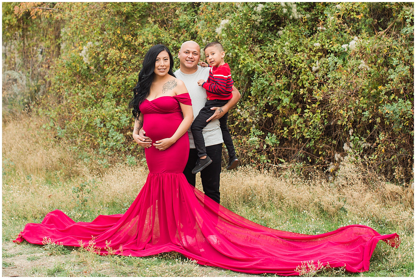 Vineyard and Mountain Red Dress Glamour Maternity Session Tiffany Joy W Photography