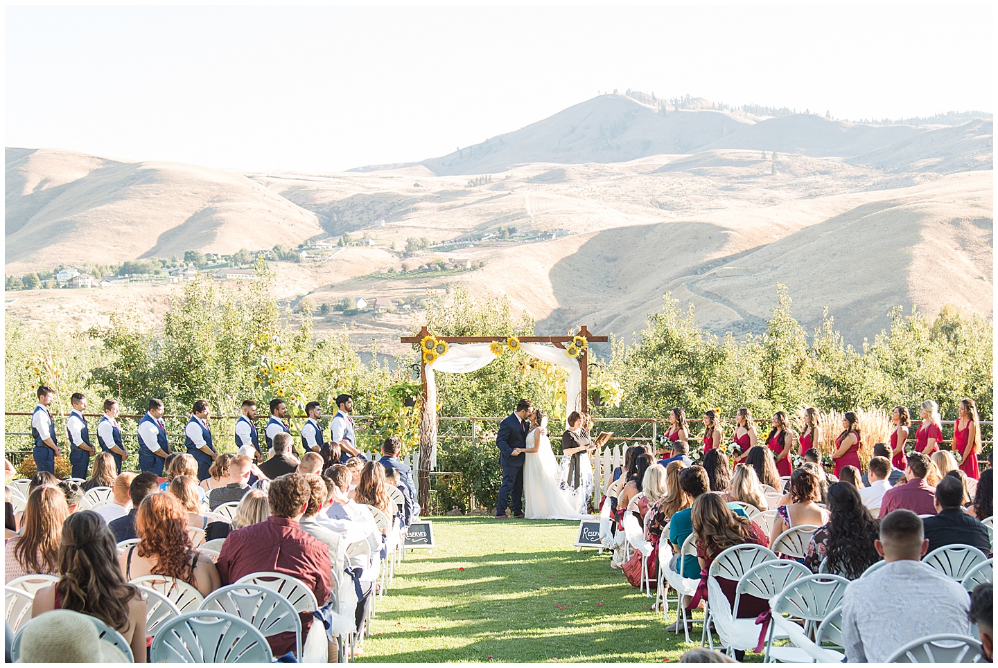 Wenatchee Mountain view wedding navy and maroon Tiffany Joy W Photography